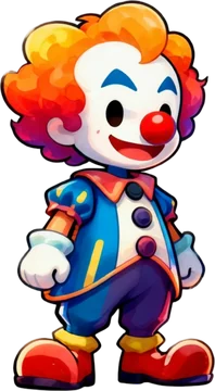 Pickles, the Word Run clown runner with orange hair and a red nose