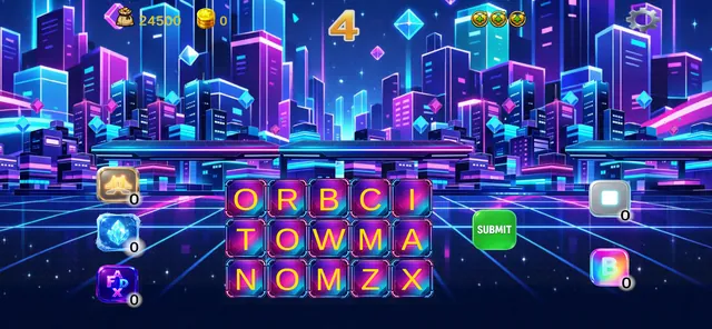 Word Run neon city level